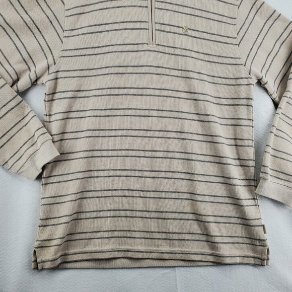 IZOD Sweater Men's Long Sleeve Striped 1/4 Zip Pullover High Neck Tan Large - Picture 3 of 12